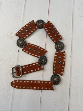 Etcetera Western Concho Studded Leather Belt Brown Boho Southwestern Belt